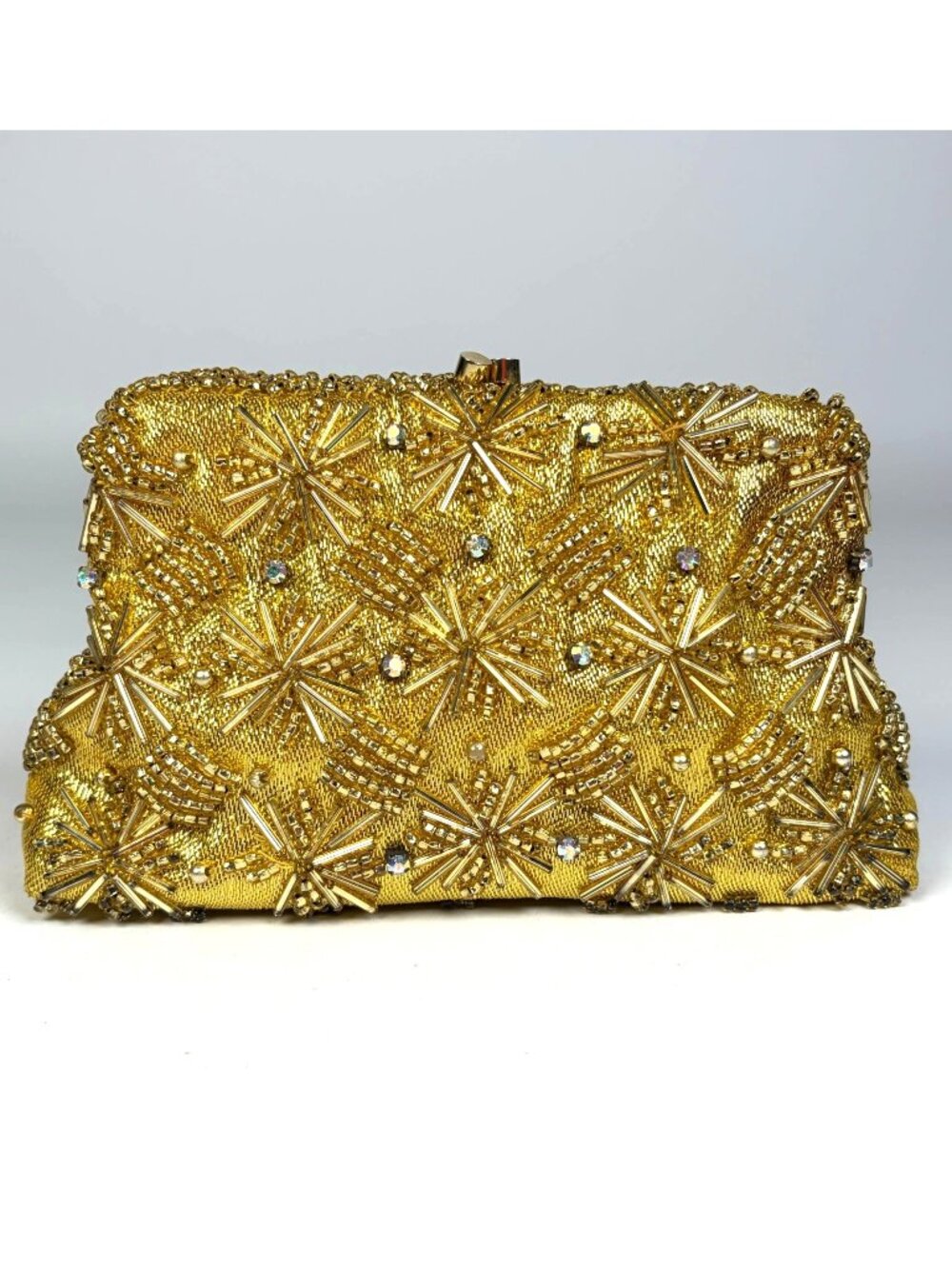 VTG Bags by Laura Gold Beaded Clutch Evening Bag Rhinestones Kiss Lock